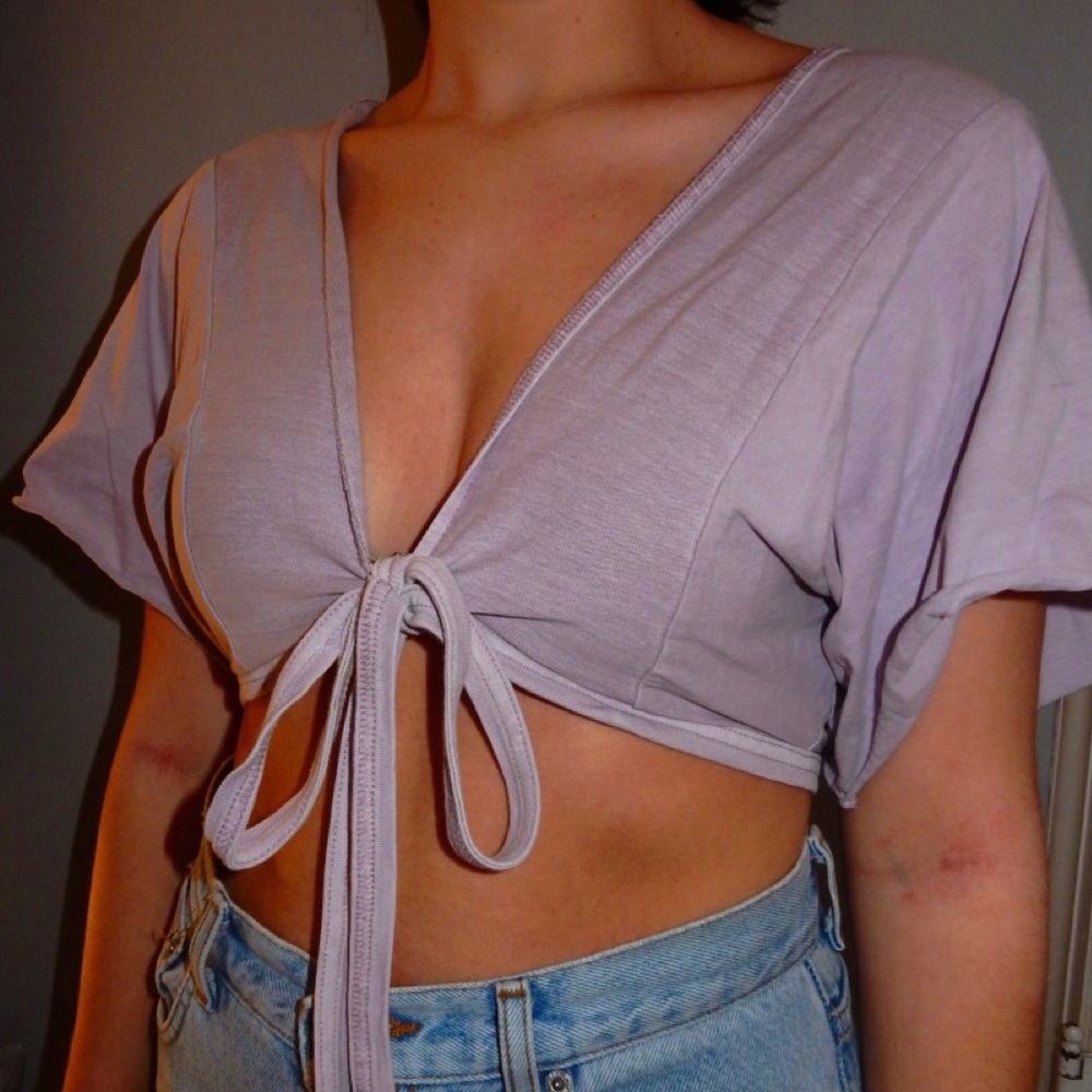 Purple, tie front, cropped top